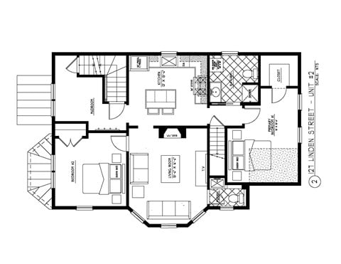 Floor plan for 2 beds, 1.5 baths, 1024 sqft